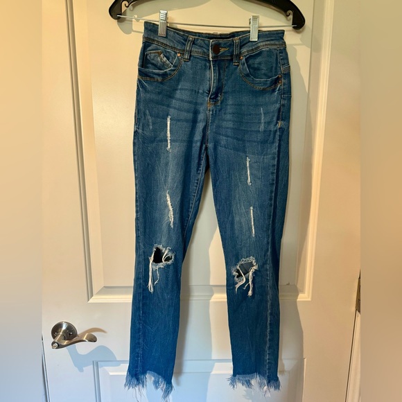 Blue Age Denim Collection Denim - Frayed Hem Distressed Blue Women's Jeans - Women’s Size 1
